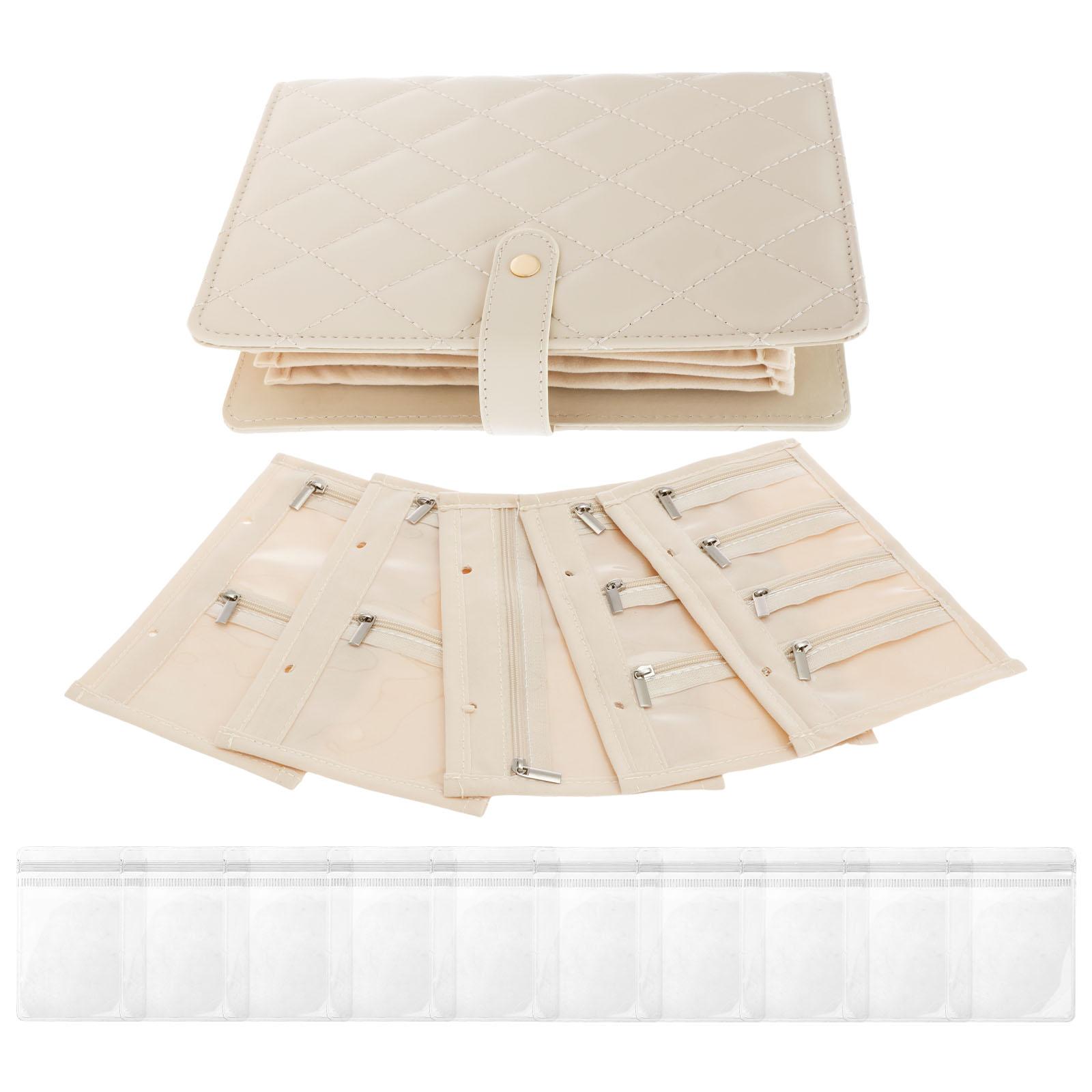 

Портативный органайзер для хранения ювелирных изделий Прозрачный органайзер для хранения ювелирных изделий Сумка-конверт для колец Водонепроницаемый органайзер-книга для колец с сумкой на молнии бежевый