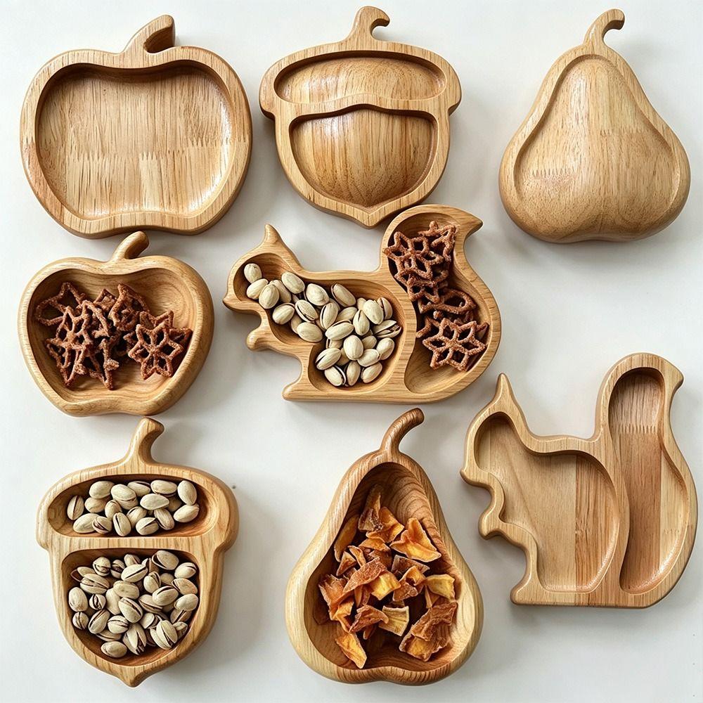 Squirrel Fruit Shape Squirrel Wooden Snack Tray Wood Double Dish Holder Home Decor