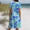 Women's Summer Short Sleeve Round Neck Floral Print Bohemian Dress With Pockets