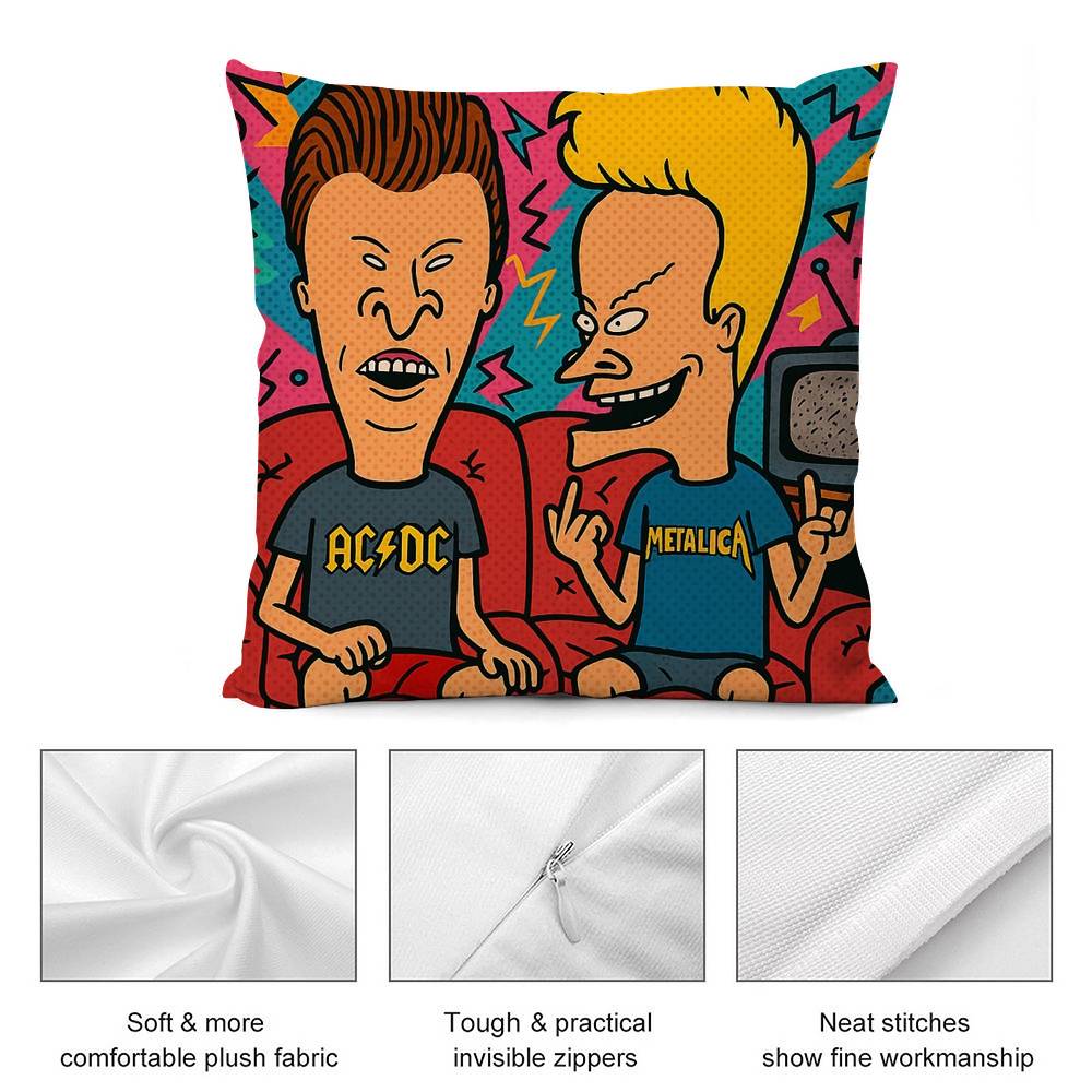 Funny B-Beavis and BUTT-HEAD Pillow Case Short Plush Double-sided Print Square Throw Pillow Covers Sofa Home Cushion Decor