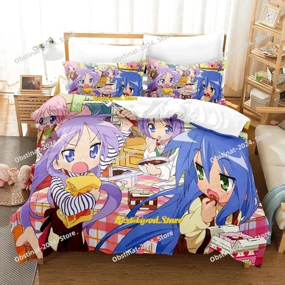 Top Lucky Star Konata Bedding Set Printed Single Comforter Quilt Bed Cover Duvet Cover Pillow Case 3 Pieces Sets Kids Adult Size