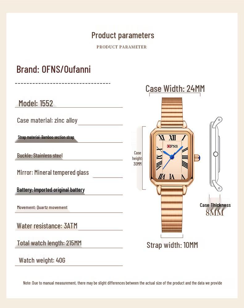 Oufanny Women's Simple Square Dial Quartz Wristwatch – Korean Style, Light Luxury for Ladies & Students