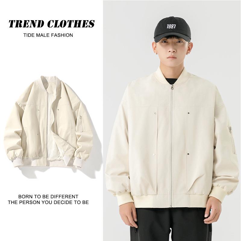 Męska modna kurtka w jednolitym kolorze ze stójką: Funkcjonalna odzież wierzchnia na wiosnę/jesień z sieciówek