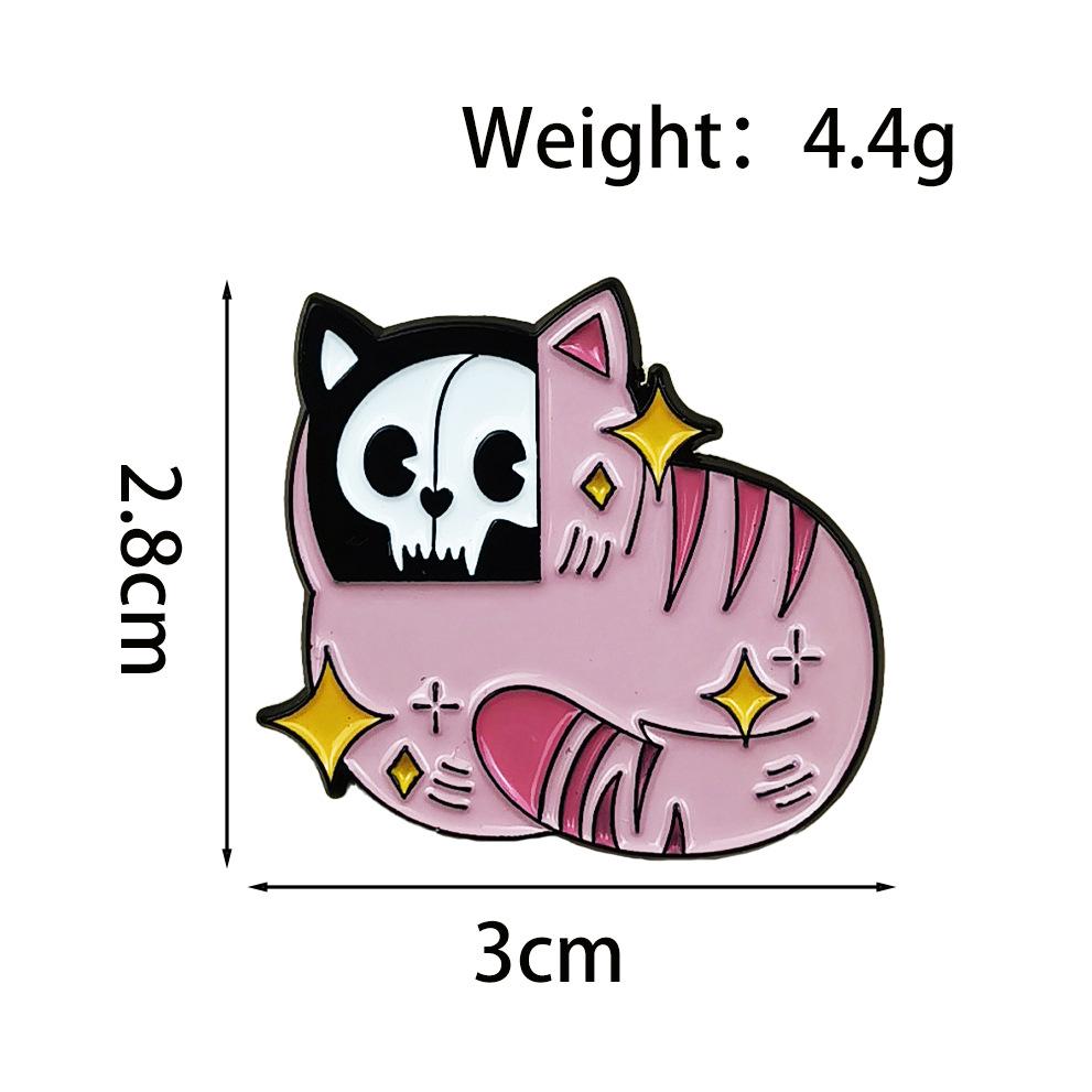 Cute Pink Skull Cat Brooch - Quirky Cartoon Metal Accessory for Clothes or Backpack