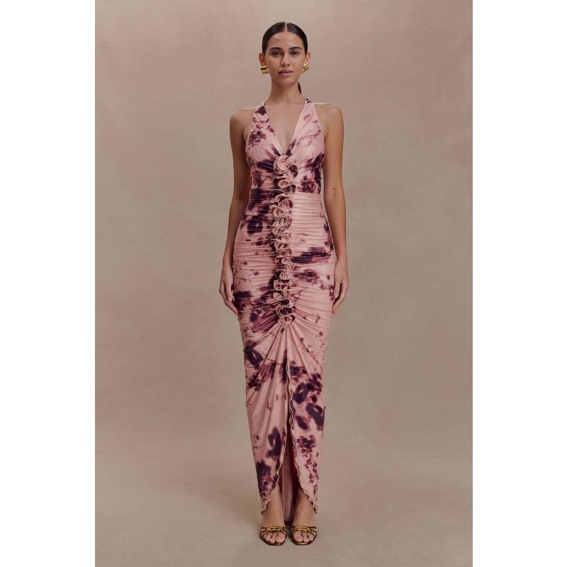 Women s New Slim-fitting Sexy Twisting Flower Hip-wrapped Tight Waist and Thin Dress S