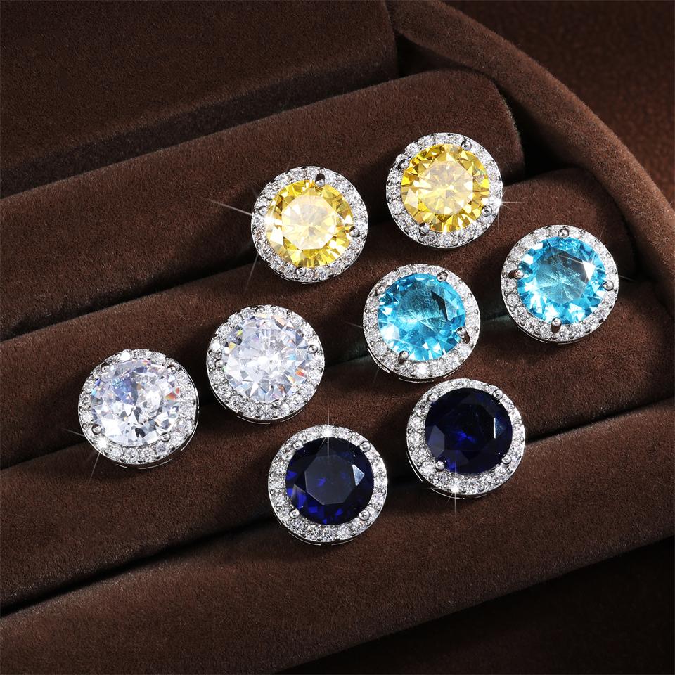 ZAKOL Classic Simple Round Zircon Stud Earrings for Women Men Shiny Blue Yellow AAA CZ Earring Exquisite Zircon Gift Wholesale