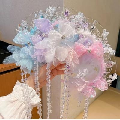 Shiny Fairy Butterfly Pearl Hair Hoops Pearl Tassels Princess Headband Garland Travel Photography