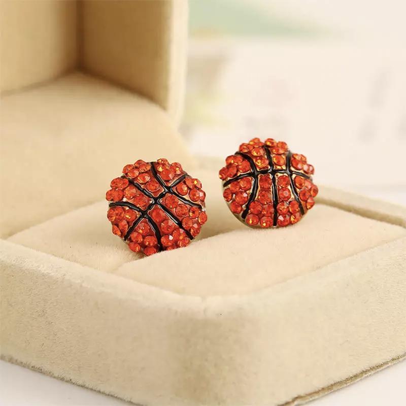 Sport Basketball Volleyball Stud Earrings for Women Bling Baseball Softball Earrings Rhinestone Crystal Ear Jewelry