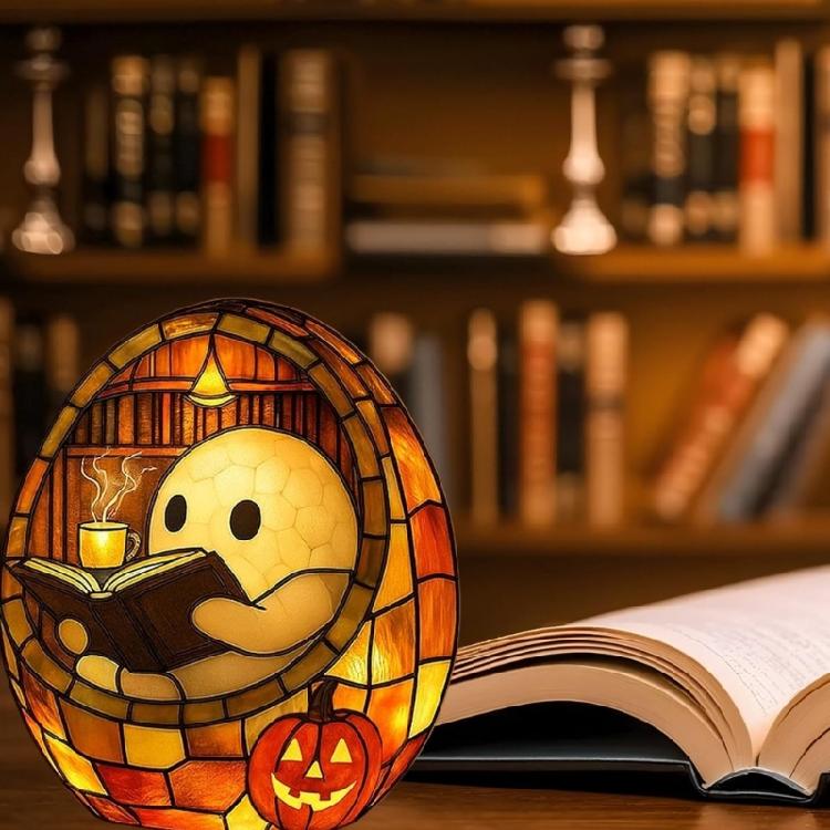 Halloween Ghostly Reading Book Statue With Warm LED Glows Resins Craft USB Desktop Light For Living Room Bedroom Decors