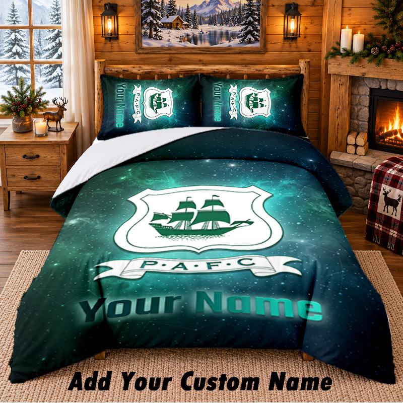 Plymouth Argyle FC Pattern Bedding 3Pcs Set Custom Name, Bed Sheet And Pillowcases For Home Bedroom