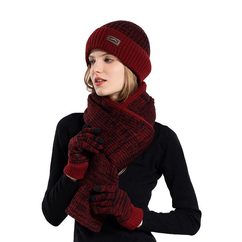 Acrylic Knit Hat Scarf Gloves Set With Windproof Warmth For Outdoor Winter Men And Women
