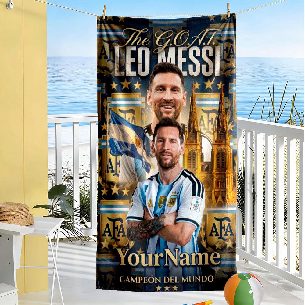 Messi Personalized Text Beach Towel High Absorbency & Quick-Dry Ideal for Travel Outdoor Swim Pool Yoga Surf Camping Hiking Gym Gift Holiday