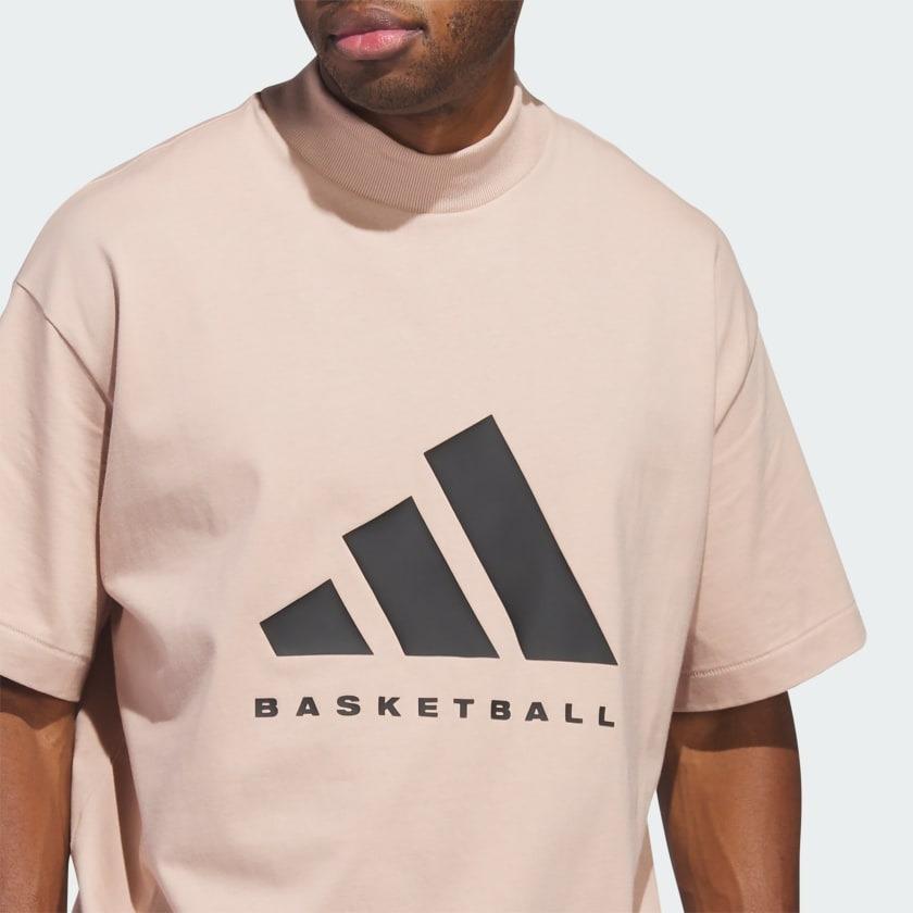 Adidas Alphabet Logo Print Basketball Knit Sport Crew Neck Short Sleeve T-Shirt Unisex Tops Pearl-Ash IT4509