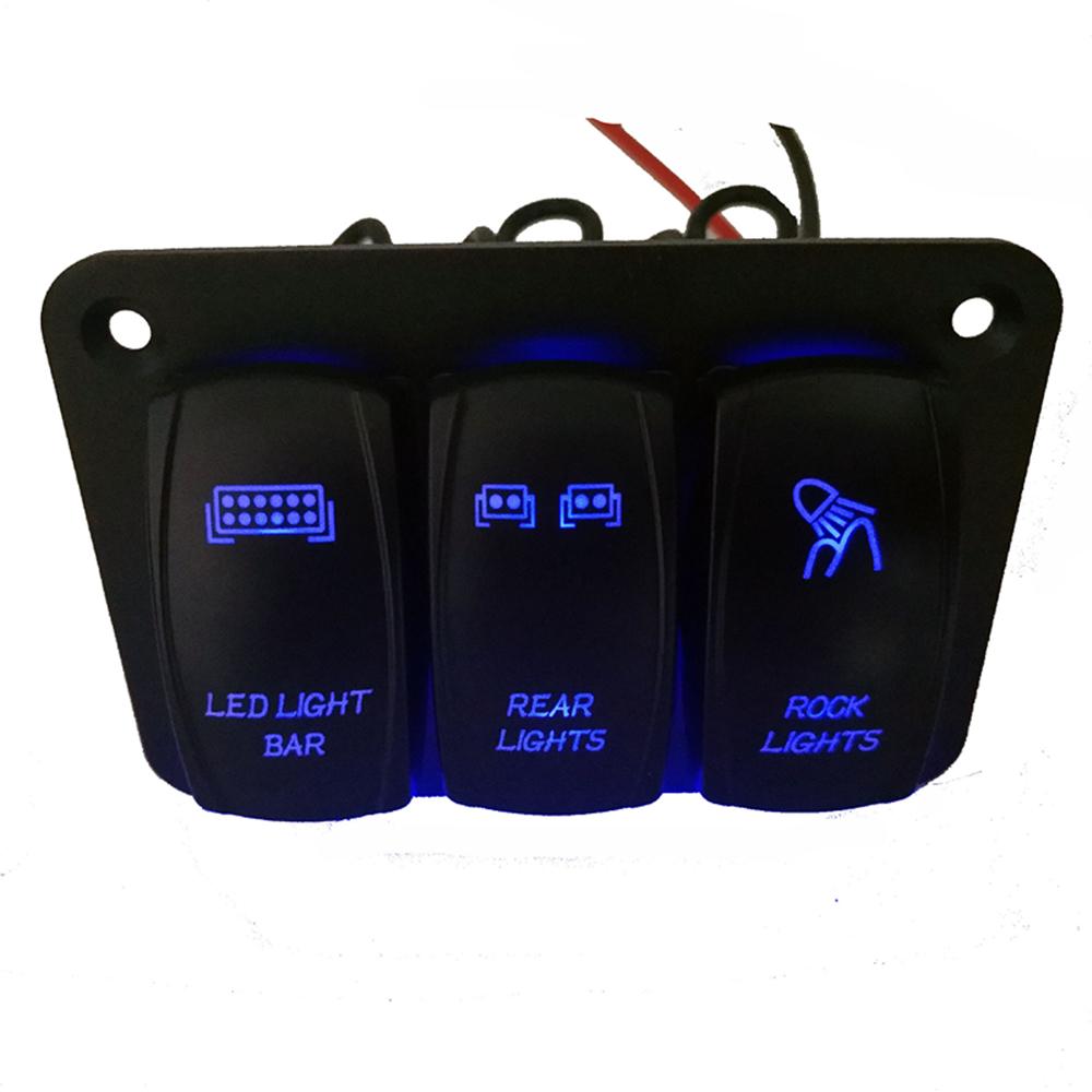 New 12V/24V 3 Gang Toggle Rocker Switch Panel Blue LED Light for Car Marine Boat