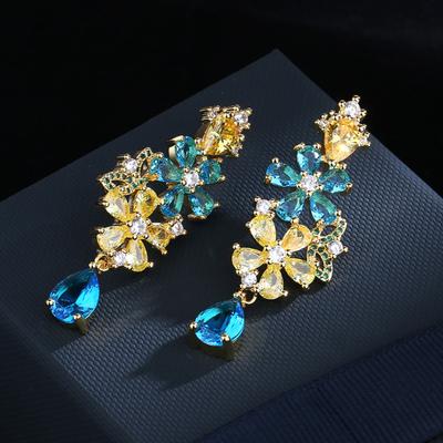 Böhmische farbige Zirkon-Blumenohrringe Europäischer und N-Mode Schwerindustrie-Ohrringe Neuer Stil Persönlichkeit