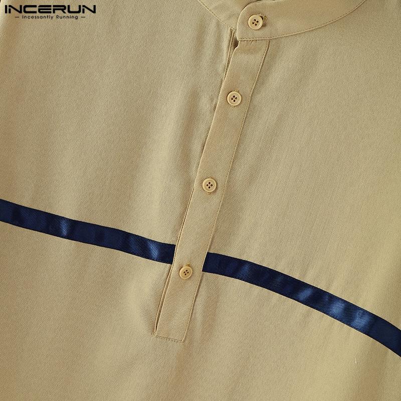 INCERUN Oversized Men Casual Loose Half Sleeve Stitching Striped Shirts