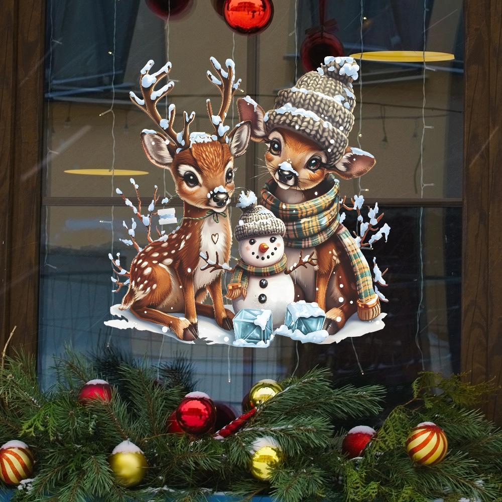 Christmas Elk Snowman Balcony Glass Doors and Windows Home Landscaping Window Stickers