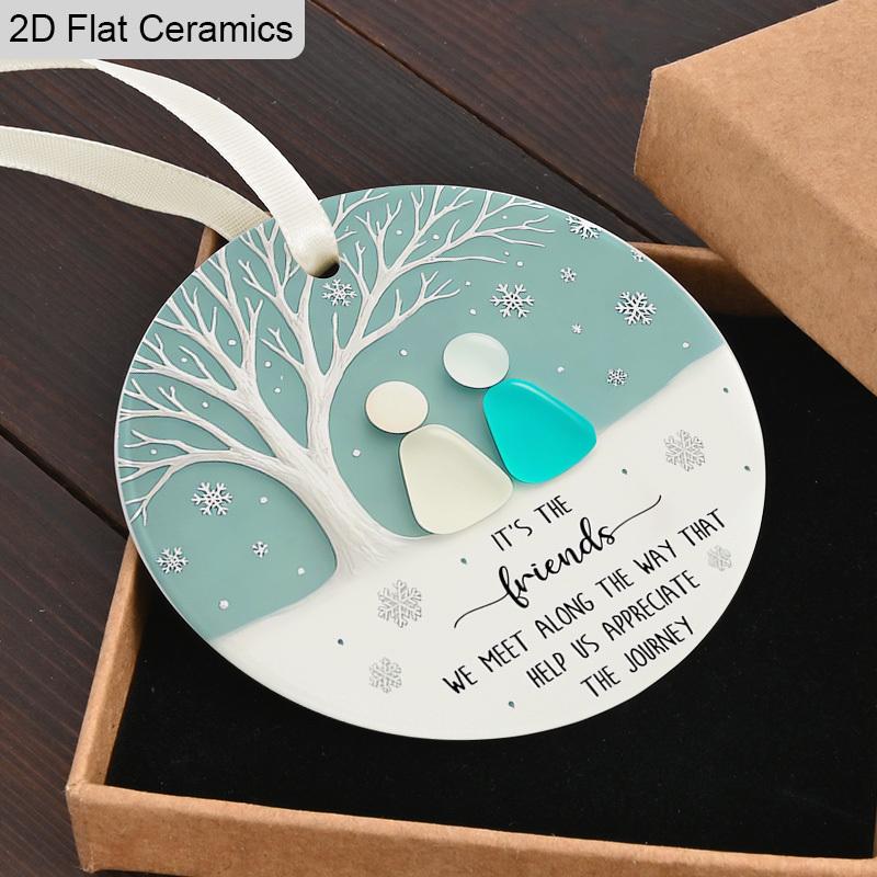 Freundschaft Keramik Anhänger Schmuckstück, Elfenbeinfarbene Kordel Design mit Schachtel, Andenken für beste Freunde, Weihnachtsbaum Dekoration, Ideales Weihnachtsgeschenk Geburtstagsgeschenk