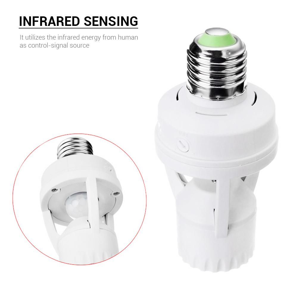 

360 degrees Detected Dimmable Infrared Human Body Sensor Lamp Socket Lamp Bulb Adapter белый