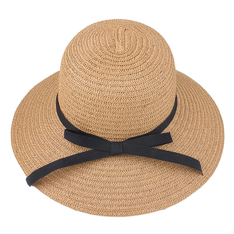 Summer Fashion Women Hat Sun Hat Visor Panama Style Outdoor Beach Hat Ribbon Wide Brim Straw Hat Summer Cap Accessories