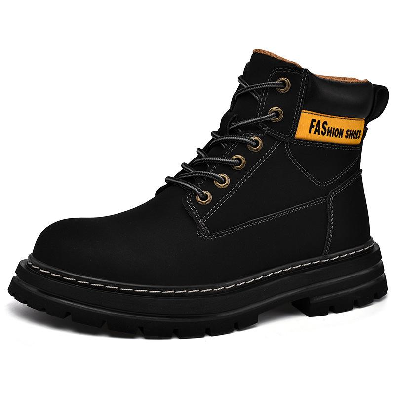 Zimní vysoké pracovní boty v britském stylu s tlustým dnem Pracovní boty Pánské středně vysoké voděodolné retro motorkářské trendy boty
