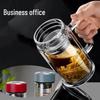Custom Engraved Double-Layer Borosilicate Glass Tea Cup with Screw Cap