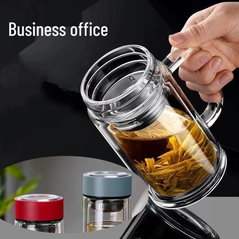 Custom Engraved Double-Layer Borosilicate Glass Tea Cup with Screw Cap