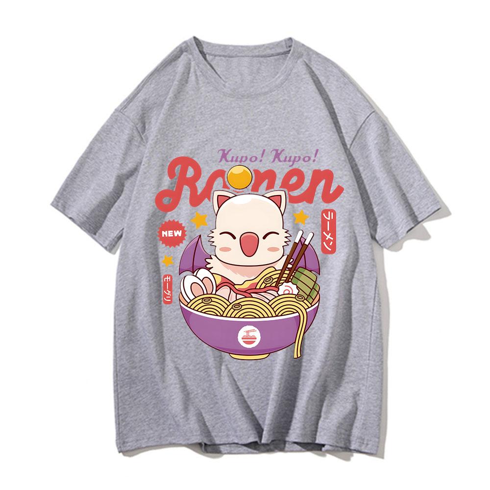 Moogle Kupo Ramen T-shirt Cute Cat Popular Shirt Men Short-Sleeve Streetwear Tshirt Summer Pure Cotton O-Neck Oversized Tops