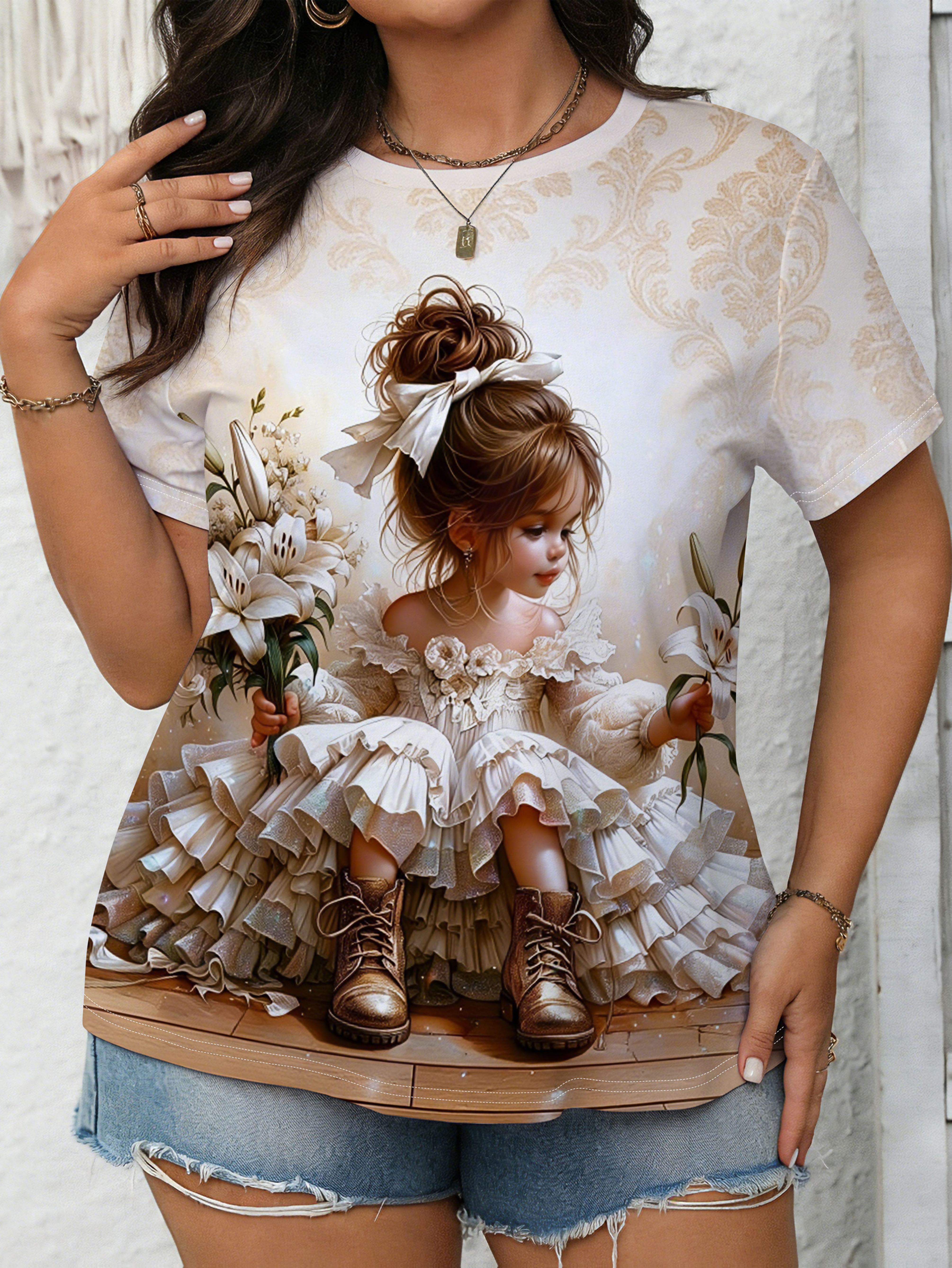 

SpringSummer Plus Size Women s Lolita Style Lily Print Round Neck Sporty Casual T-Shirt. Made of Soft and Comfortable Machine-washable Fabric. Suitabl 3XL дубильна кора