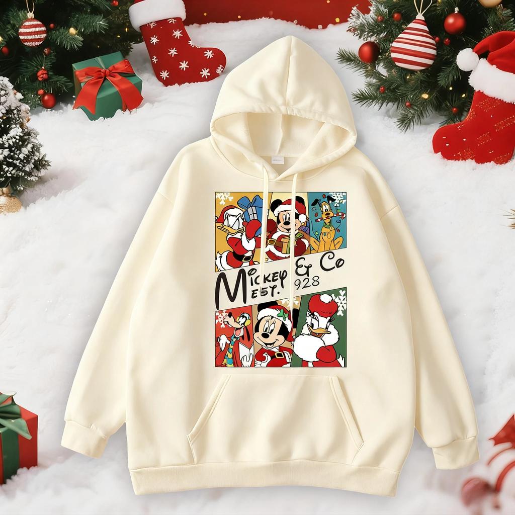 Weihnachts-Disney Eltern-Kind Outfits, Mickey Mehrfarbige Kapuzenpullover, Kinder Kapuzenpullover, Paar Familien Feiertagskleidung