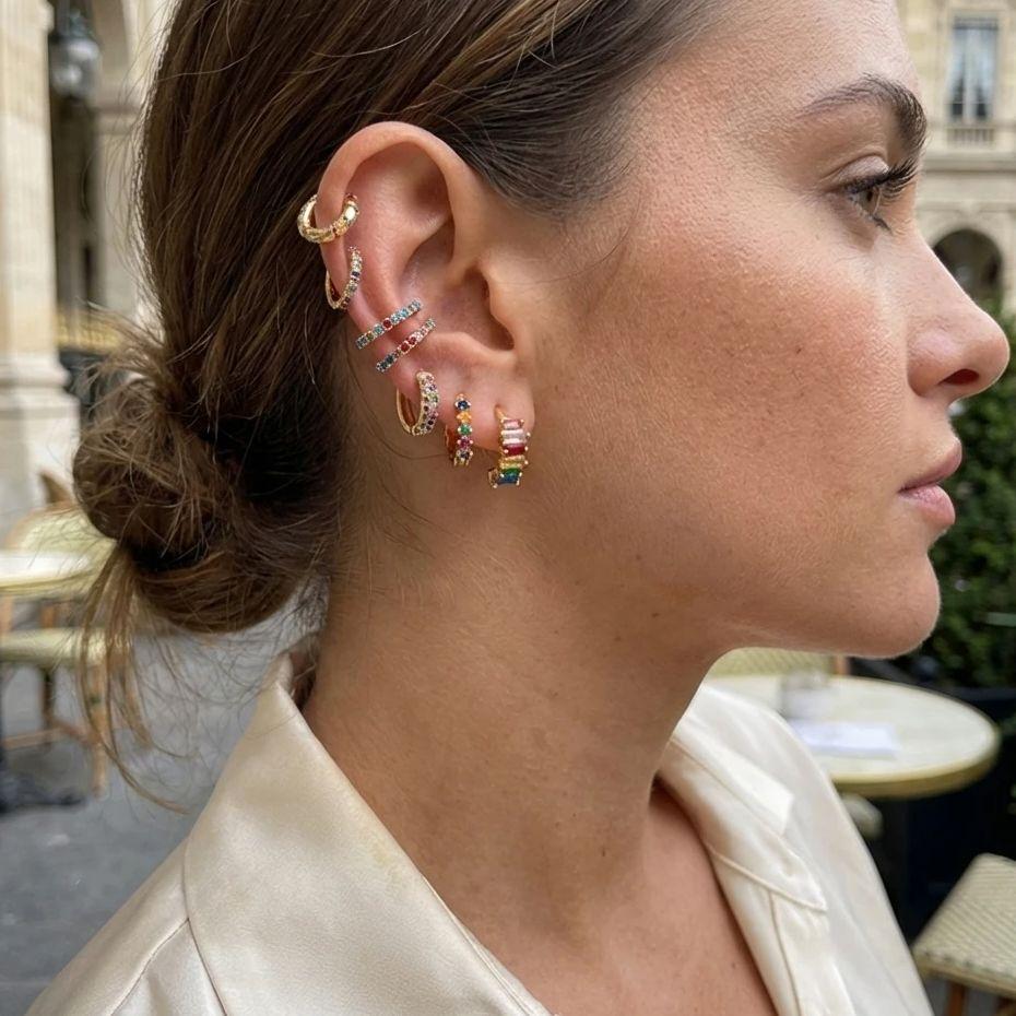7pcs Colorful Crystal Earrings Set for Women Exquisite Gold Color Copper Zircon Ear Cuffs Earrings Luxury Party Wedding Jewelry