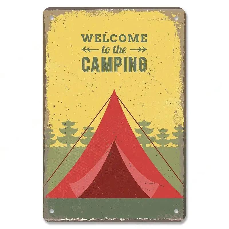 Camping  Adventure Plaques VintageMetal Tin Signs Plate Mountain Trip Campervan Tours Room Gym Sign Posters Wall Decor Travel