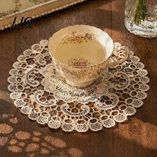 Dessus de table en tissu lavable pour la maison, Sets de table ronds en dentelle florale, Sous-verres brodés, Sets de table, Sets isolants thermiques, Décoration Rétro, Théière, Vase, Salle à manger