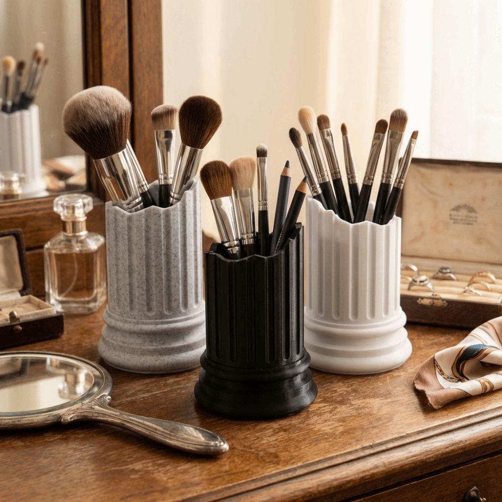 Ancient Greek Style Makeup Brush Storage Stone Pillar Pen Container Pencil Holder Office Decor