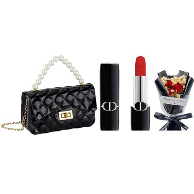 Perfume #999 3.5g Velvet Formal Suit + Baby's Breath Rose Bouquet + Pearl Handbag