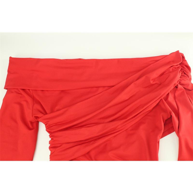 Herbst/Winter Modisches langes Kleid mit plissiertem, gekreuztem Ausschnitt und Hüftwickel