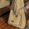 Grid-eye Hollowed-out Interwoven Knitted Large-capacity Shopping Bag with Shoulder Strap and Side Carry for Women