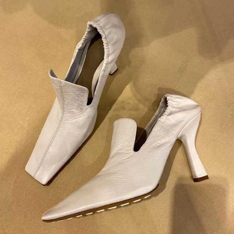 Fashion Wine Red French High Heels Women 2025 Spring and Autumn New Leather Cat with Square Head Single Shoes Women Casual Muller Shoes