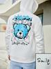 Blue Happy Bear Slogan Hoodies For Male Creative Casual Hoody Sport Cartoons Sweatshirts Pocket  All-Match Mens Pullovers