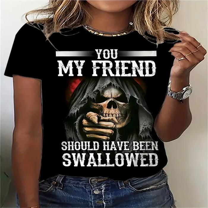 Letní top s kulatým výstřihem a potiskem Módní Ležérní Roztomilá dámská trička z čisté bavlny s krátkým rukávem