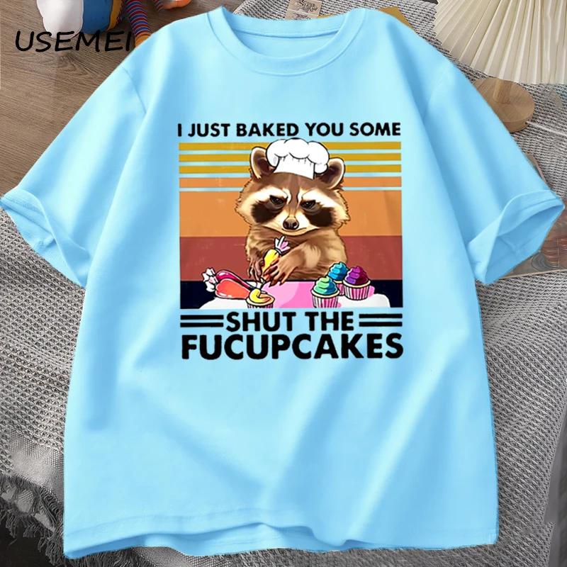 Zabawna koszulka męska Uroczy szop pracz Pieczę Właśnie upiekłem dla Ciebie Koszulka Bawełniana Letnia Krótki Rękaw Oversize Koszulka Casualowa Streetwear Top