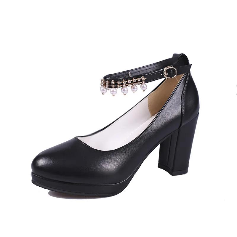 White Black Women Wedding Shoes Crystal Preal Ankle Strap Bridal Shoe Woman Dress Shoes Seay Pumps Sweet Party Shoe