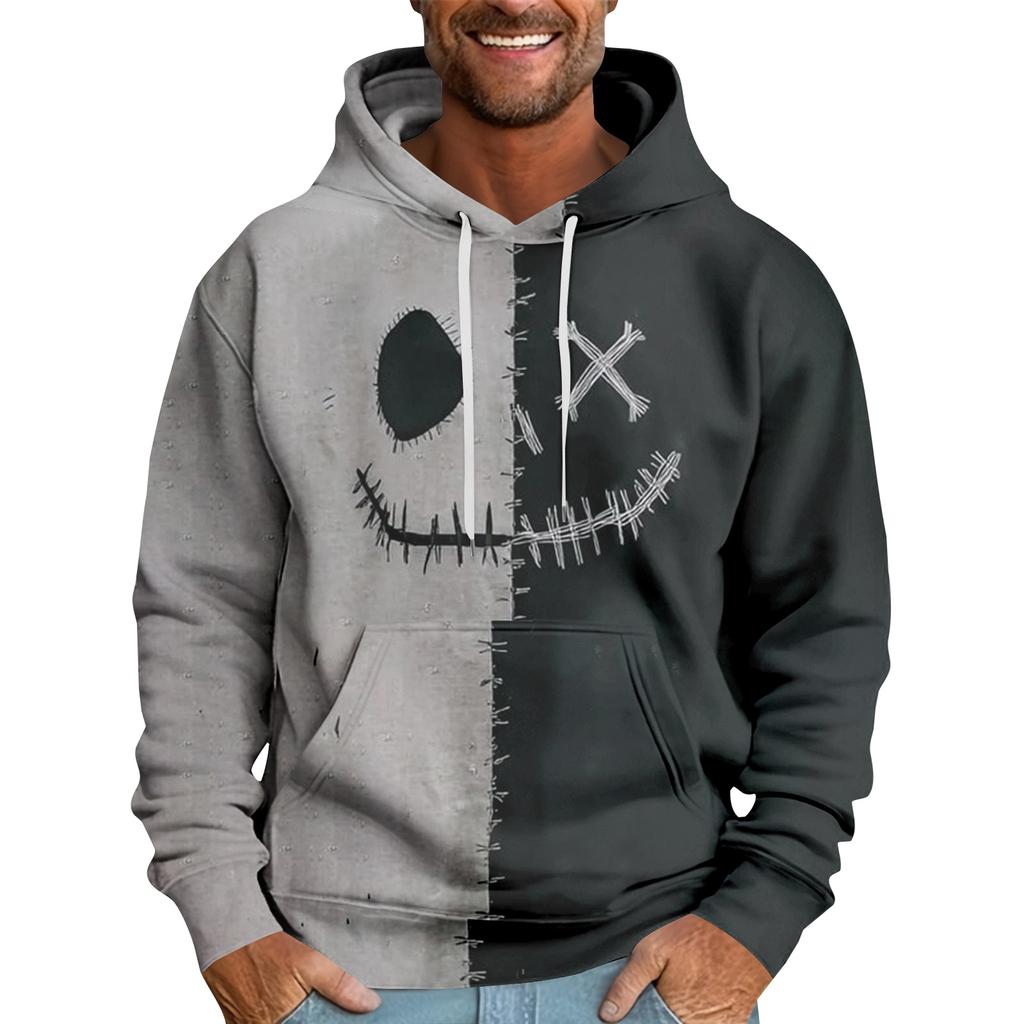 Halloween Print Men's Loose Hooded Sweatshirt