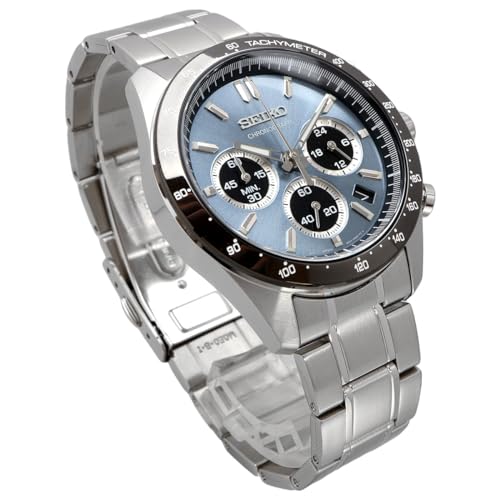 SEIKO 1/5 Sekunde Chronograph Quarz Armbanduhr Herren SBTR027 Blau Grau Metallic Inländisches Originalprodukt