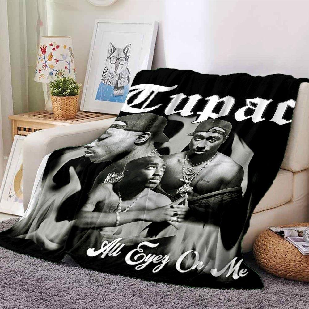 1pc 2Pac Hip Hop Blanket Soft Lightweight All Season Multi Purpose Throw for Sofa, Bed, Office & Picnics, French Style with Iconic Album Art & Quotes