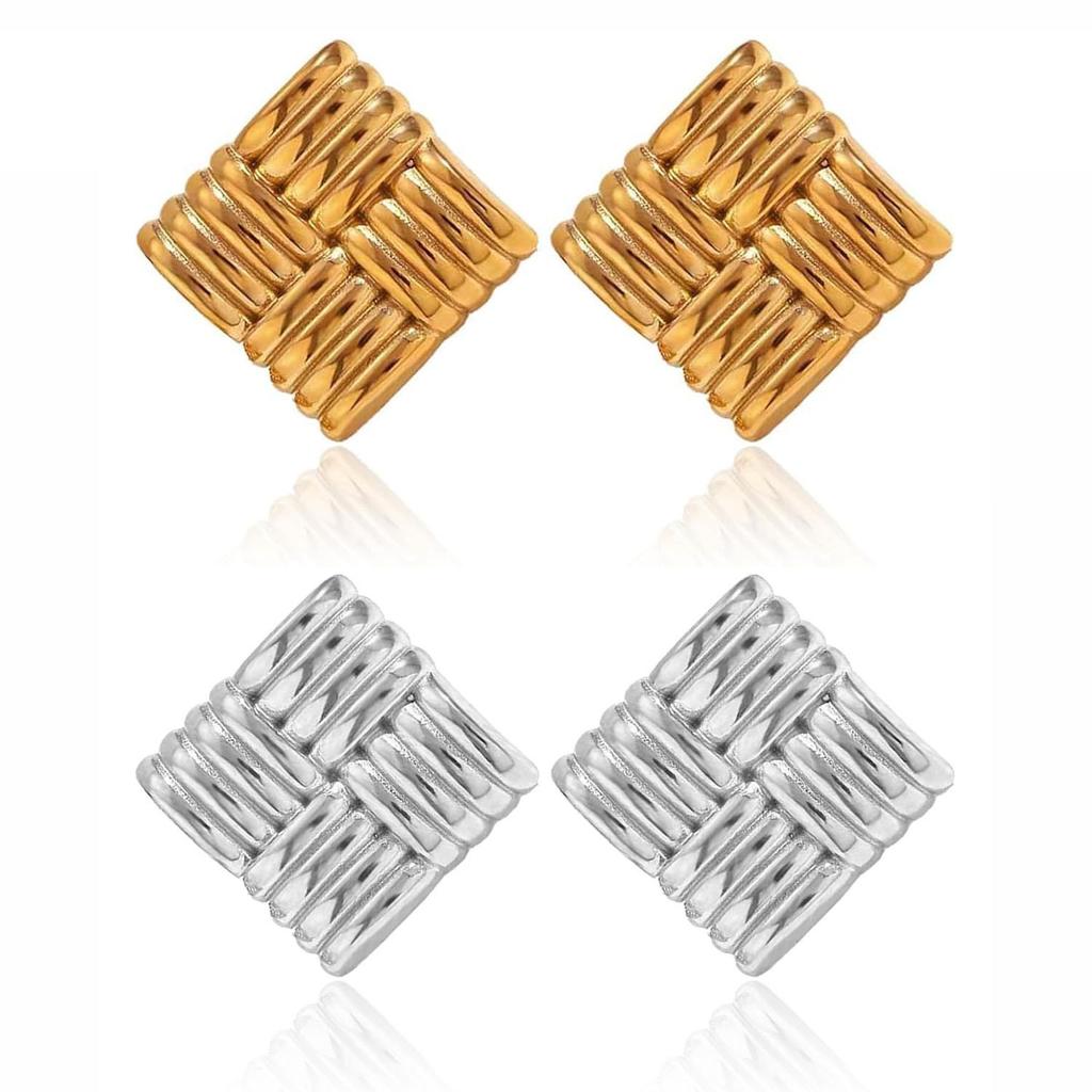 CARLIDANA Hot Selling Stainless Steel Jewelry Fashion Gold Plated Earrings Stripe Wrapped Triangular Square Earrings Women