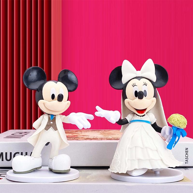 Disney Mickey Minnie Weißes Hochzeitskleid Figur Puppe Tortenaufsatz Ventilator Geschenk Set von 2