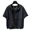 Large Size Solid Color Hooded Cotton Short-sleeved T-shirt Women's Loose Versatile Zipper Cardigan Jacket Pure White Loose Dropped Shoulder