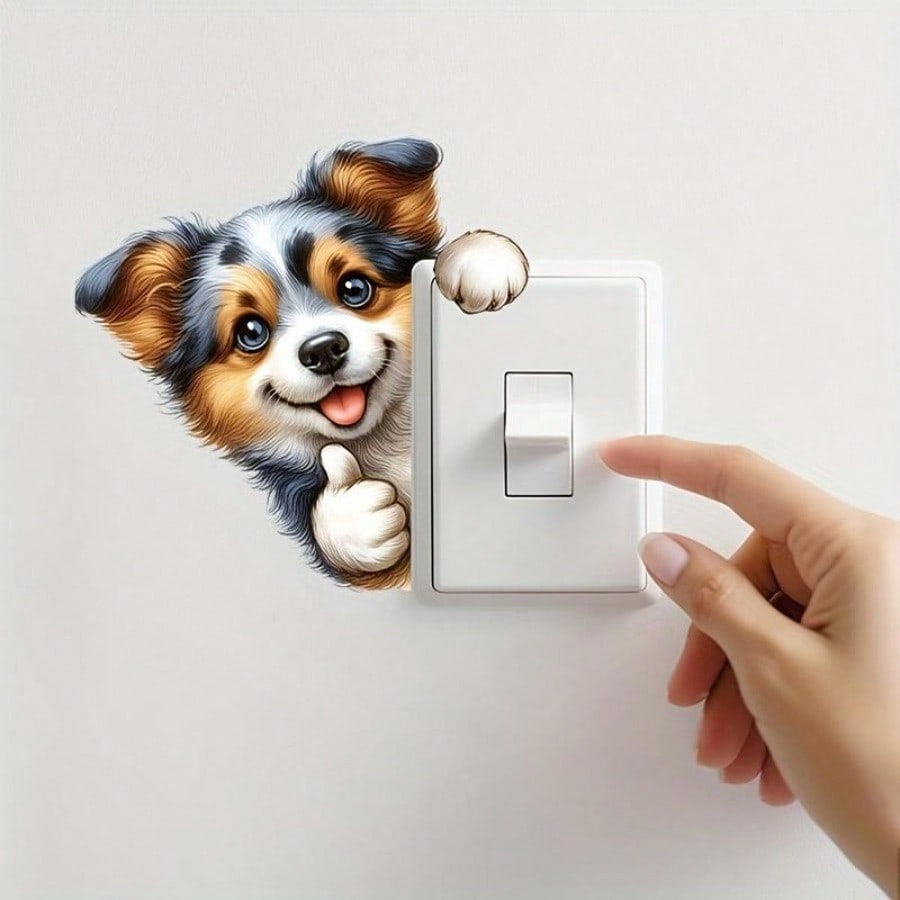 

Мультяшные милые наклейки на стену с домашними животными, наклейки на открытую розетку, гостиная, спальня, украшение комнаты, самоклеящиеся наклейки на стену