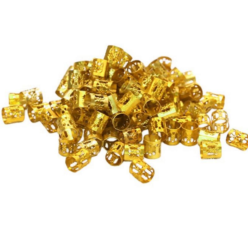 

100PCS Gold Hair Jewelry Braid Hair Dreadlock Accessory Metal Gold Braids Rings Cuffs Clips for Dreadlock Accessory золотий
